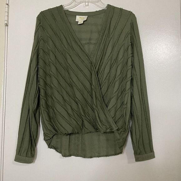 ANTHROPOLOGIE MAEVE GREEN FAUX WRAP V-NECK TOP SIZE XS - Picture 1 of 5